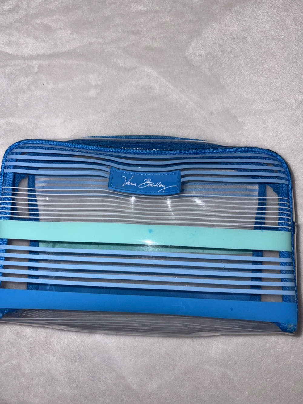 Vera Bradley Blue and Aqua Striped Clear Cosmetic Pouch